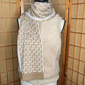 Michael Kors Scarf Knit Camel Cream MK Logo Scarf